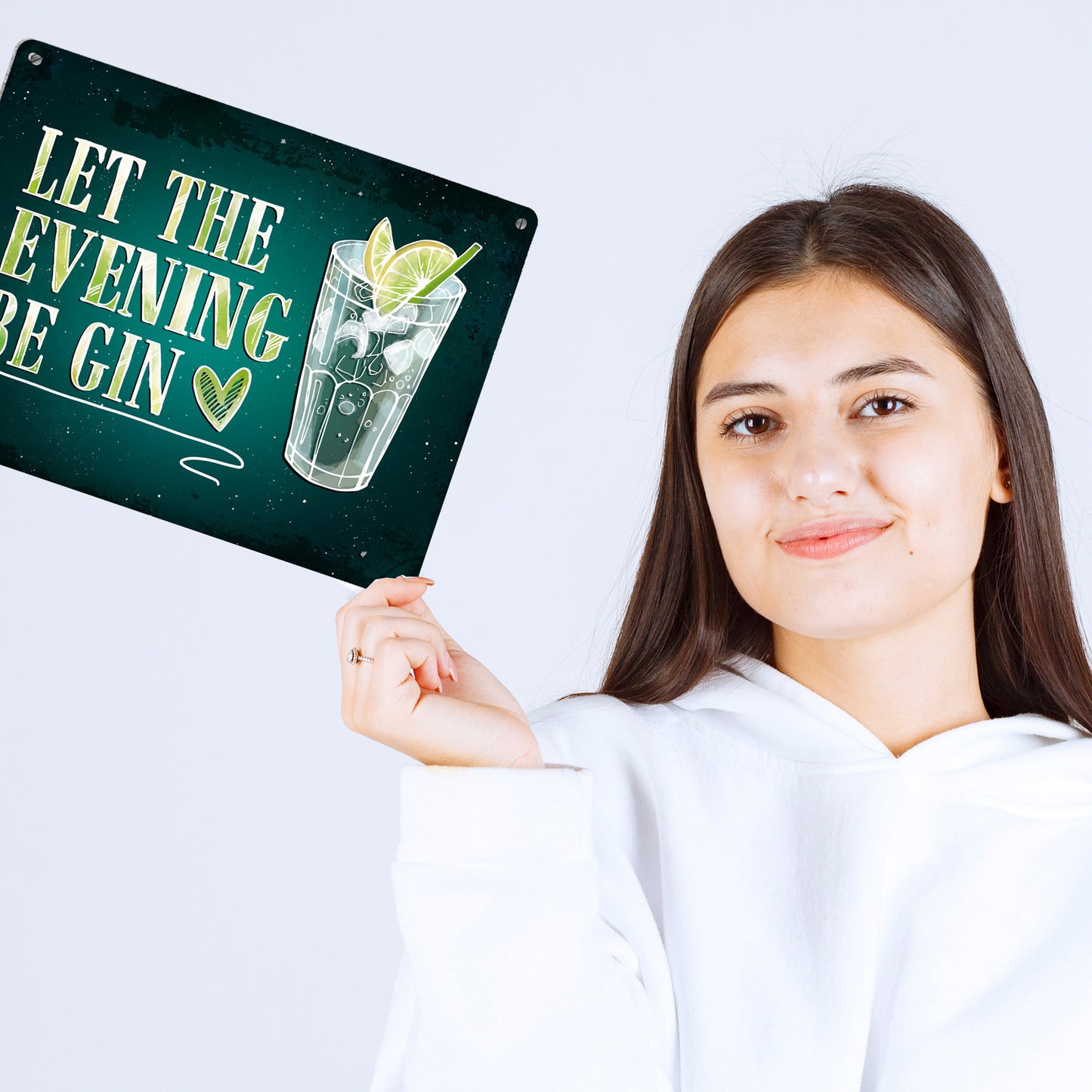 Metallschild XL mit Nacht Motiv und Spruch: Let the evening be gin