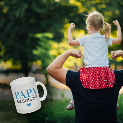 Papa wir lieben dich Glas Tasse in blau mit Herz