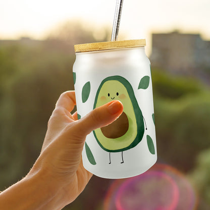 Avocado Trinkglas mit Bambusdeckel im Aquarell-Stil