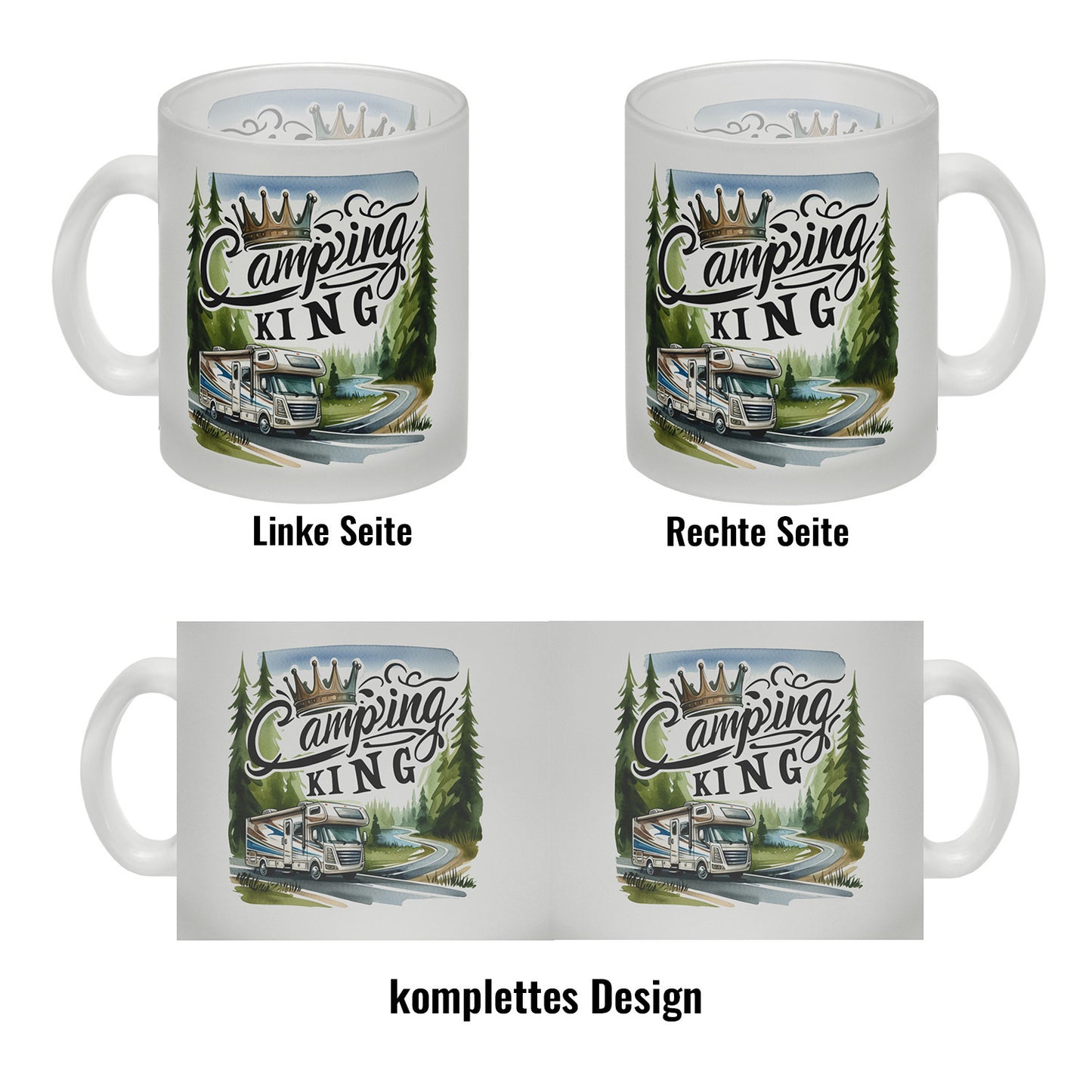 Camping King mit Wohnmobil Glas Tasse