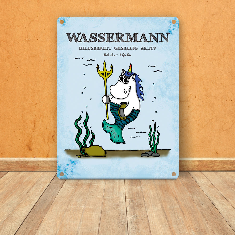 Honeycorns Sternzeichen Wassermann Einhorn Metallschild