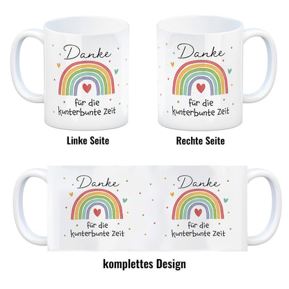 Regenbogen Kaffeebecher mit Spruch Danke für die kunterbunte Zeit