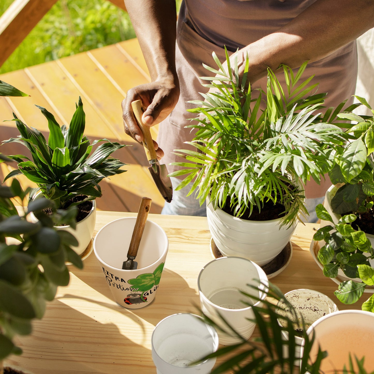 Marienkäfer Blumentopf mit Spruch Extra Portion Glück