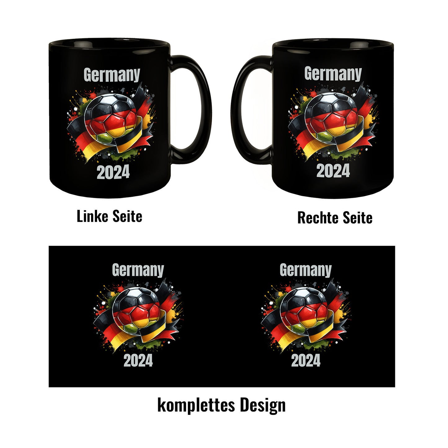 Fußball Deutschland Flagge Tasse in Schwarz