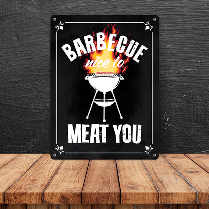 Barbecue - nice to meat you Metallschild XL in 21x28 cm mit Grill