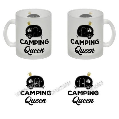 Camping Queen Glas Tasse mit Wohnwagen Motiv