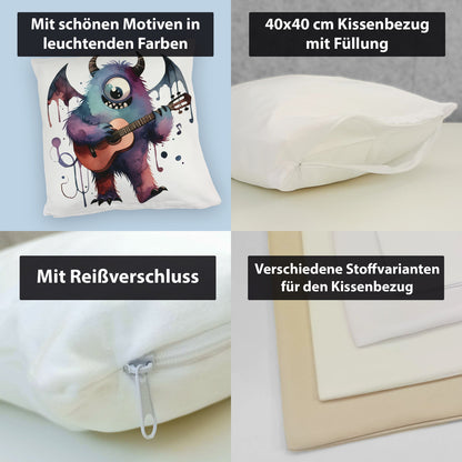 Niedliches Monster mit Gitarre Kuschelkissen