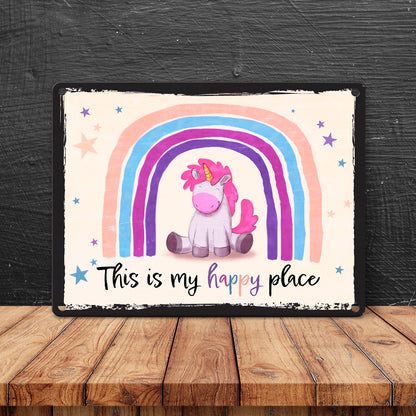 This is my happy place Metallschild in 15x20 cm mit niedlichem Einhorn