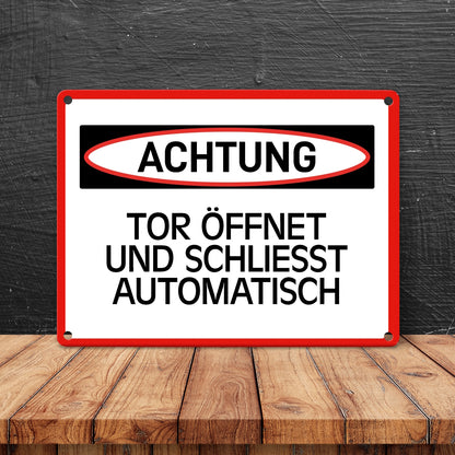 Tor öffnet und schließt automatisch Warn- und Hinweisschild im modernen Design