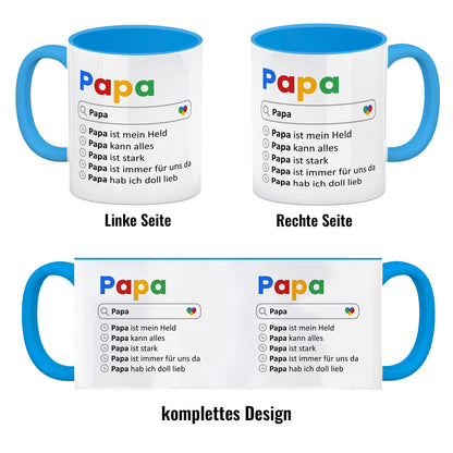 Papa ist mein Held Suchmaschine Kaffeebecher in hellblau