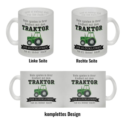 Traktor Glas Tasse mit Spruch Kindheitsträume - Für immer Traktor fahren