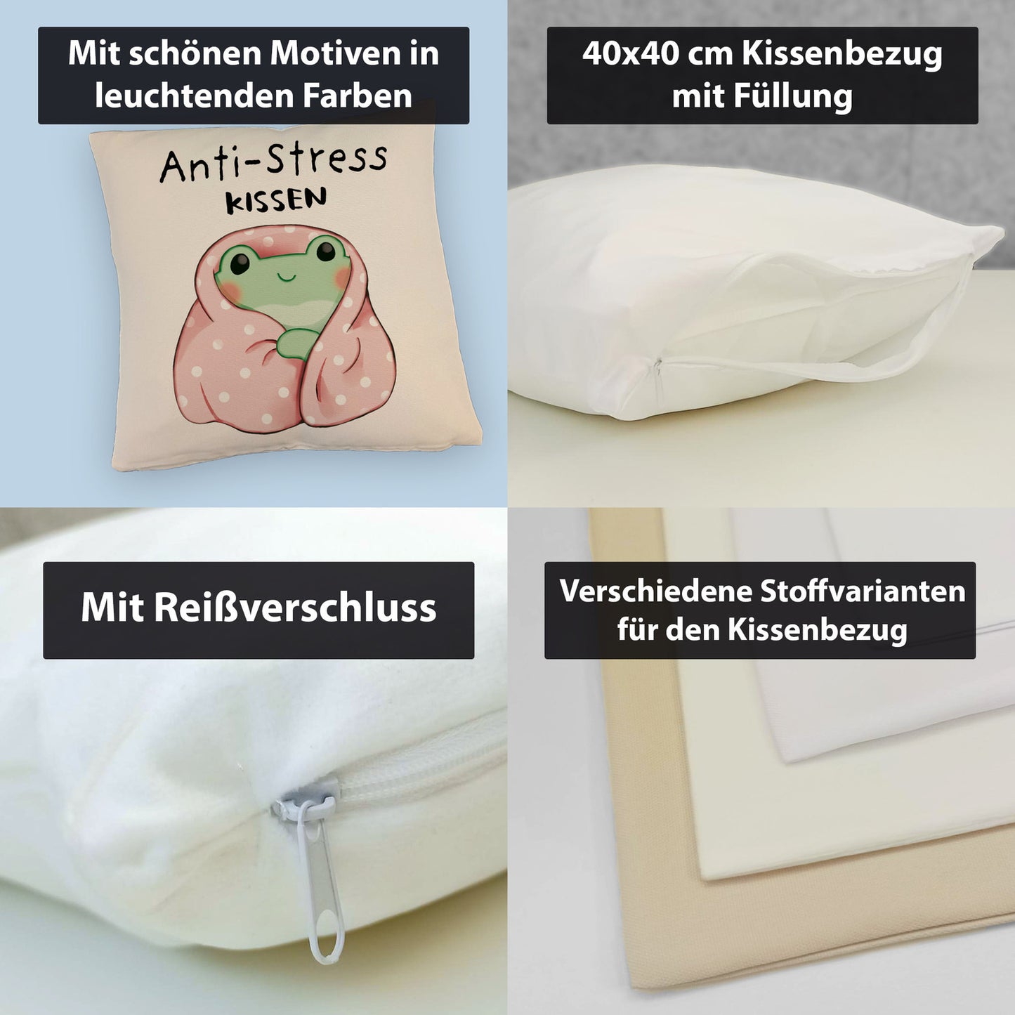 Frosch in rosa Decke Kissen mit Leinenoptik mit Spruch Anti-Stress Kissen mit Leinenoptik