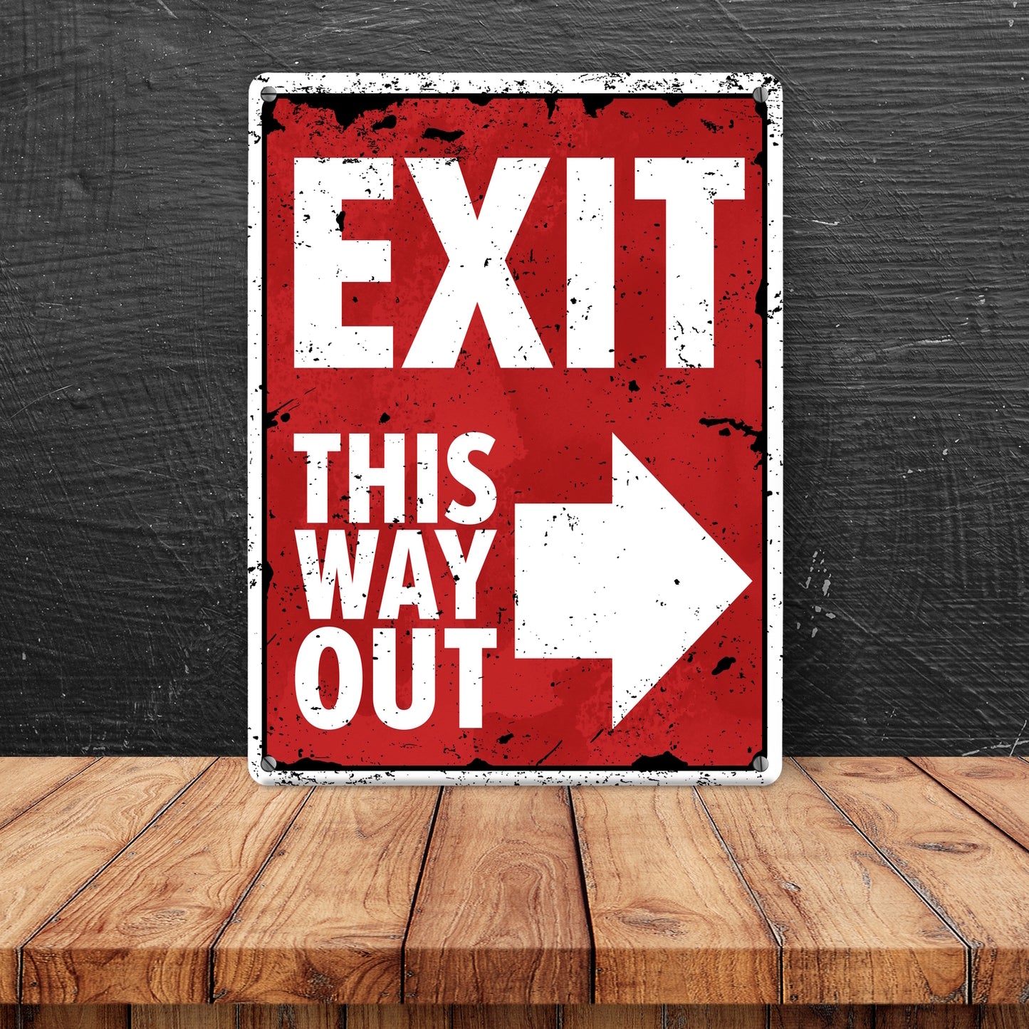 Exit this way out Metallschild XL in 21x28 cm mit Pfeil nach rechts