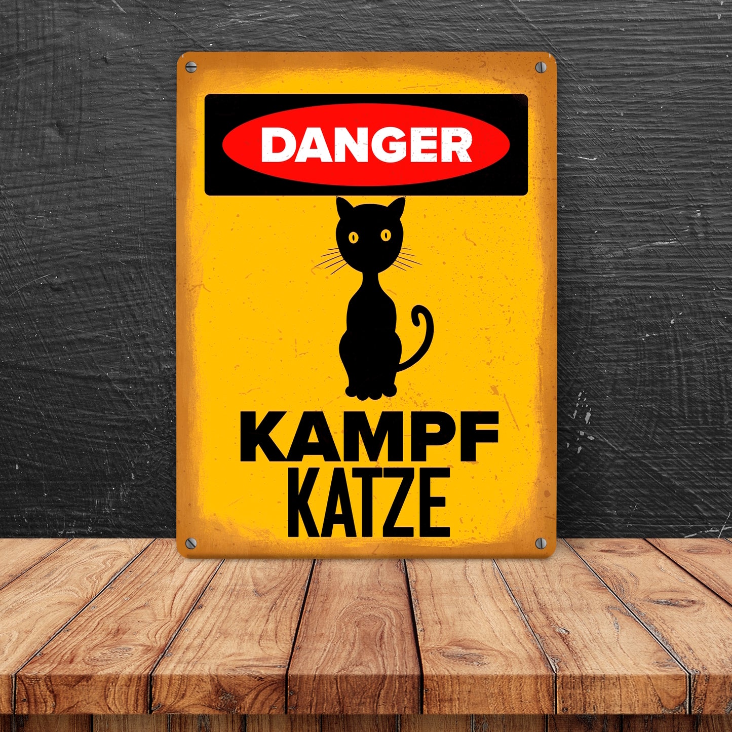 Danger Kampf Katze Metallschild in 15x20 cm mit Katzen Silhouette