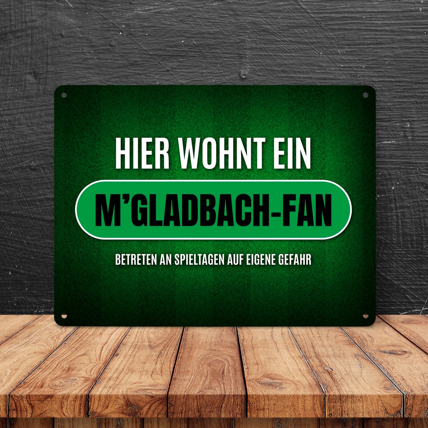 Metallschild XL mit Spruch: Hier wohnt ein M'Gladbach-Fan