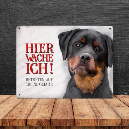 Metallschild XL mit Rottweiler Motiv und Spruch: Betreten auf eigene Gefahr ...