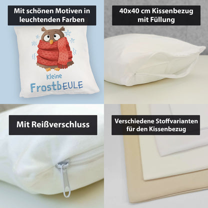 Kleine Frostbeule Kuschelkissen mit Spruch niedlicher Eule