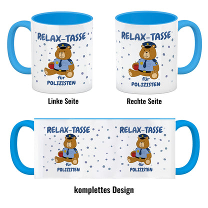 Relax Tasse für Polizisten Kaffeebecher Hellblau mit hübschem Bär-Motiv