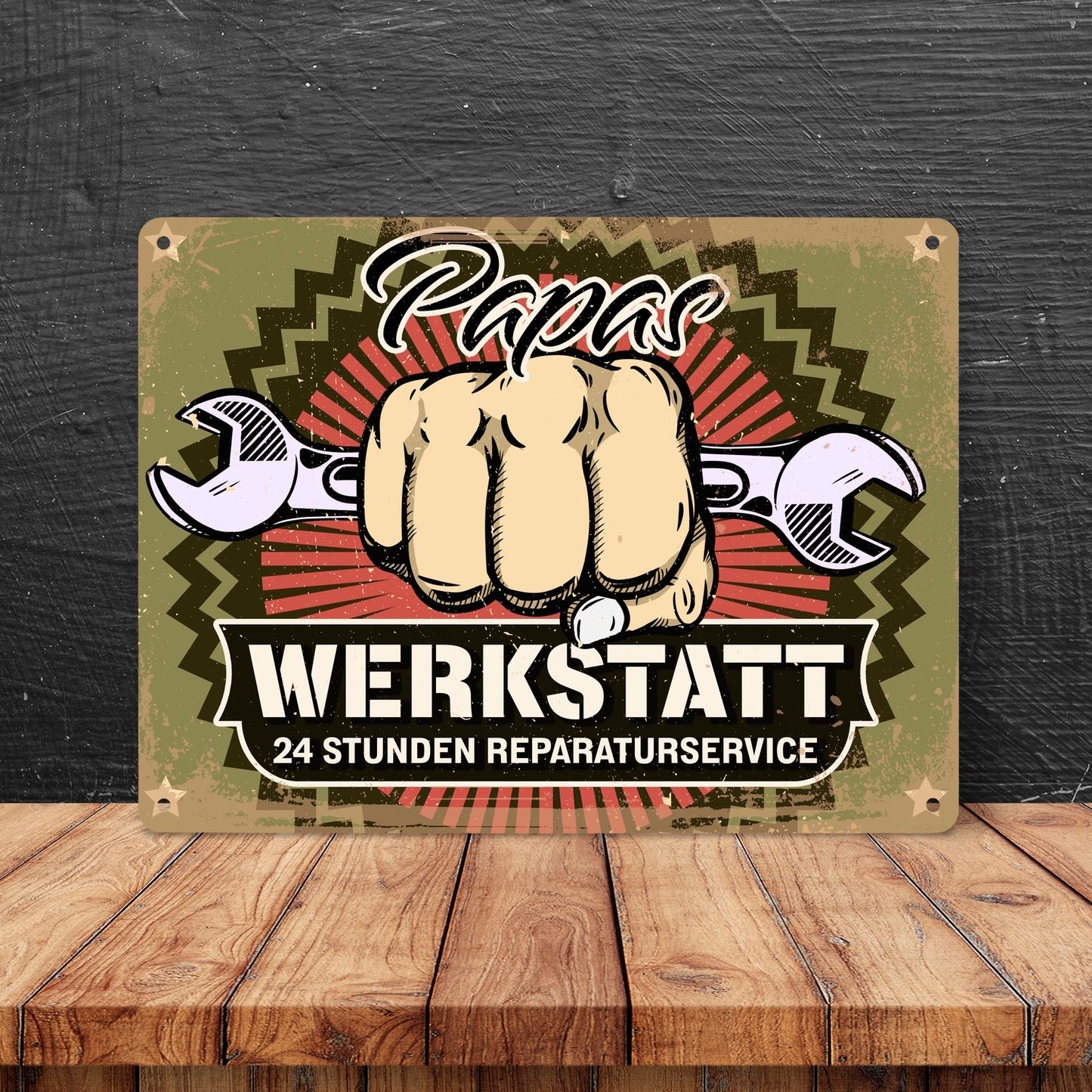 Papas Werkstatt Metallschild XL im rostigen Retrolook