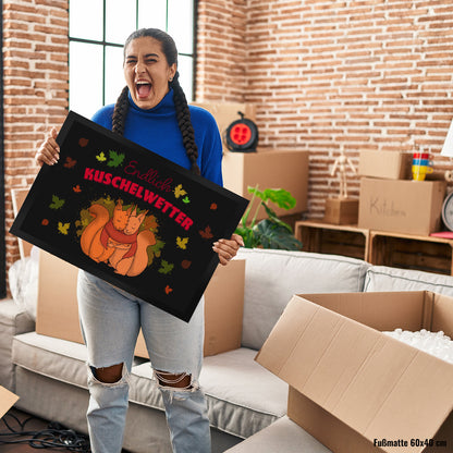 Endlich Kuschelwetter herbstliche Fußmatte XL in 40x60 cm mit Eichhörnchenpaar