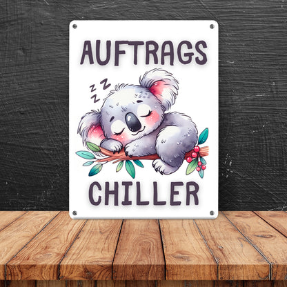 Schlafender Koala Metallschild in 15x20 cm mit Spruch Auftragschiller