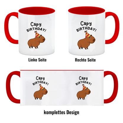 Capy Birthday Kaffeebecher in rot mit niedlichem Capybara