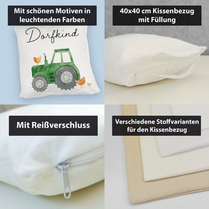 Dorfkind grüner Traktor Kuschelkissen