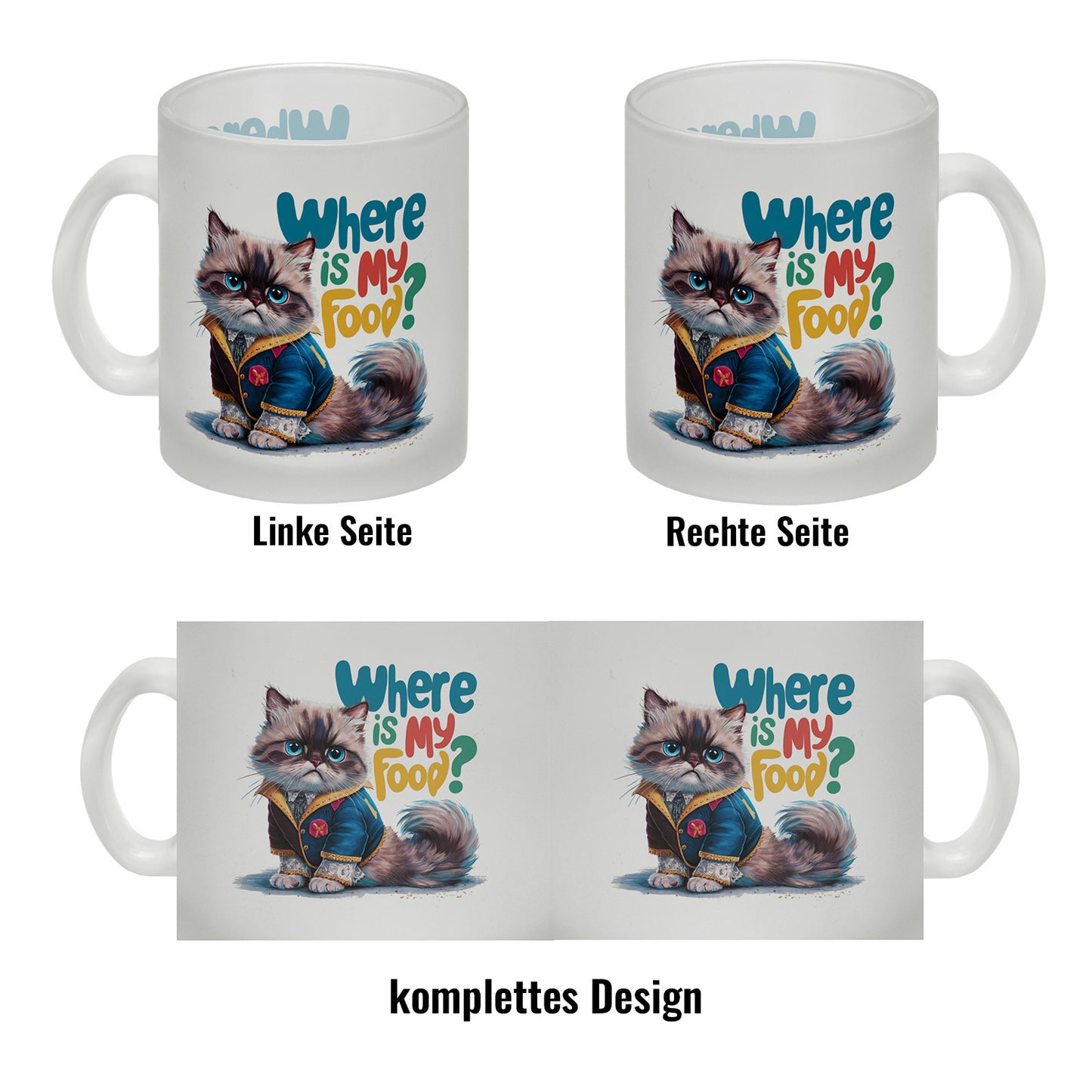 Schicke mürrische Katze Glas Tasse - Wo ist mein Futter