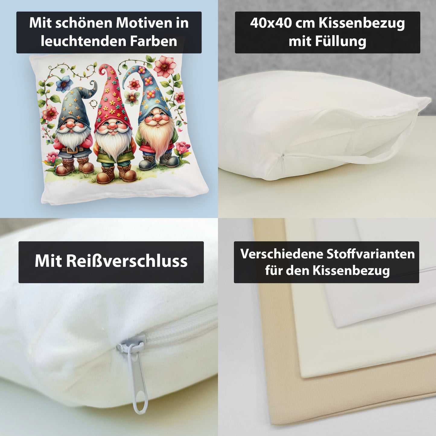 Drei lustige Gartenzwerge Kuschelkissen