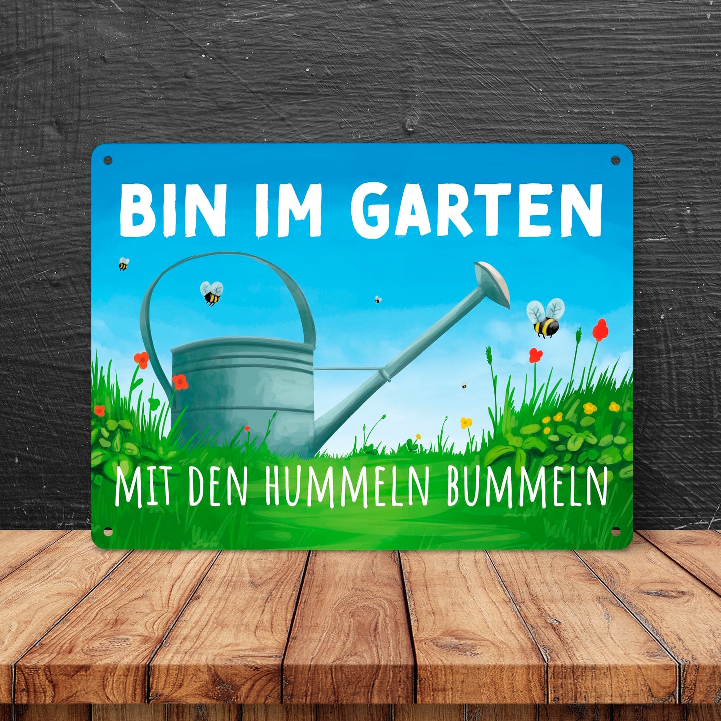 Bin im Garten mit den Hummeln bummeln Metallschild XL in 21x28 cm