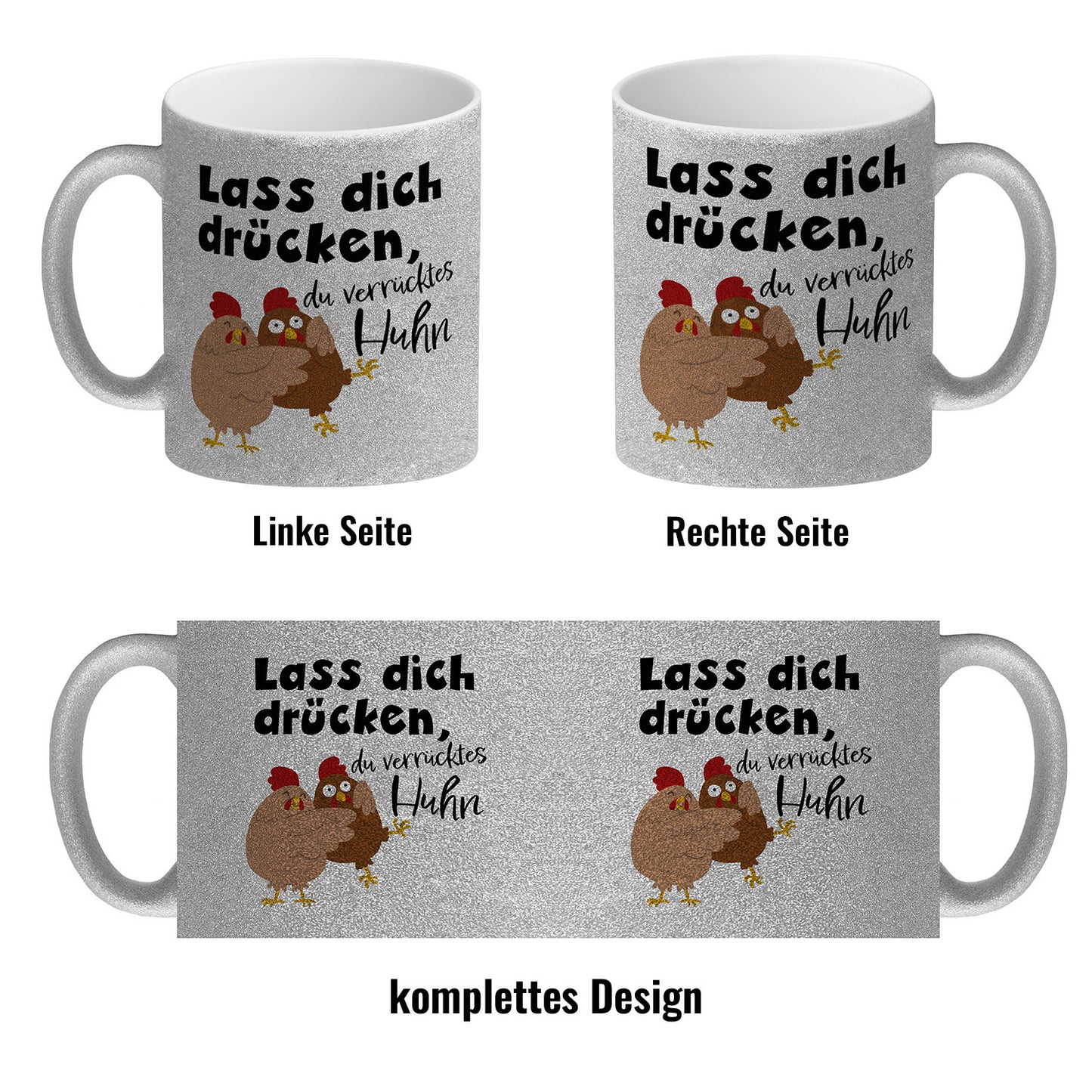 Lass dich drücken, du verrücktes Huhn Glitzer-Kaffeebecher