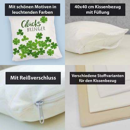 Klee Kuschelkissen mit Spruch Glücksbringer