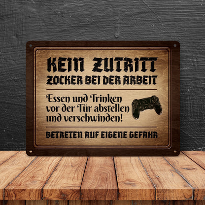 Metallschild XL mit Controller Motiv und Spruch: Kein Zutritt! Zocker bei der Arbeit