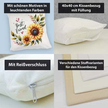 Beste Freundin Sonnenblume Kuschelkissen mit Spruch Best friend