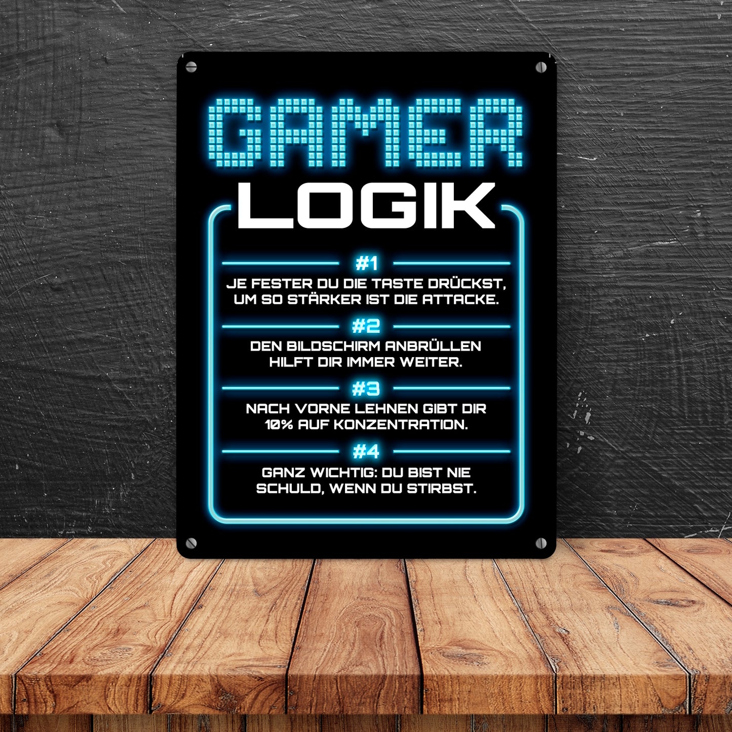 Gamer Logik Metallschild XL in 21x28 cm in blau