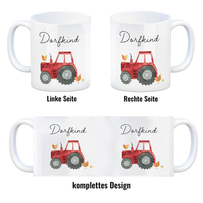 Dorfkind roter Traktor Kaffeebecher