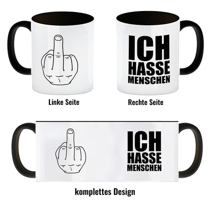 Ich hasse Menschen Kaffeebecher Henkel und Innenseite Schwarz