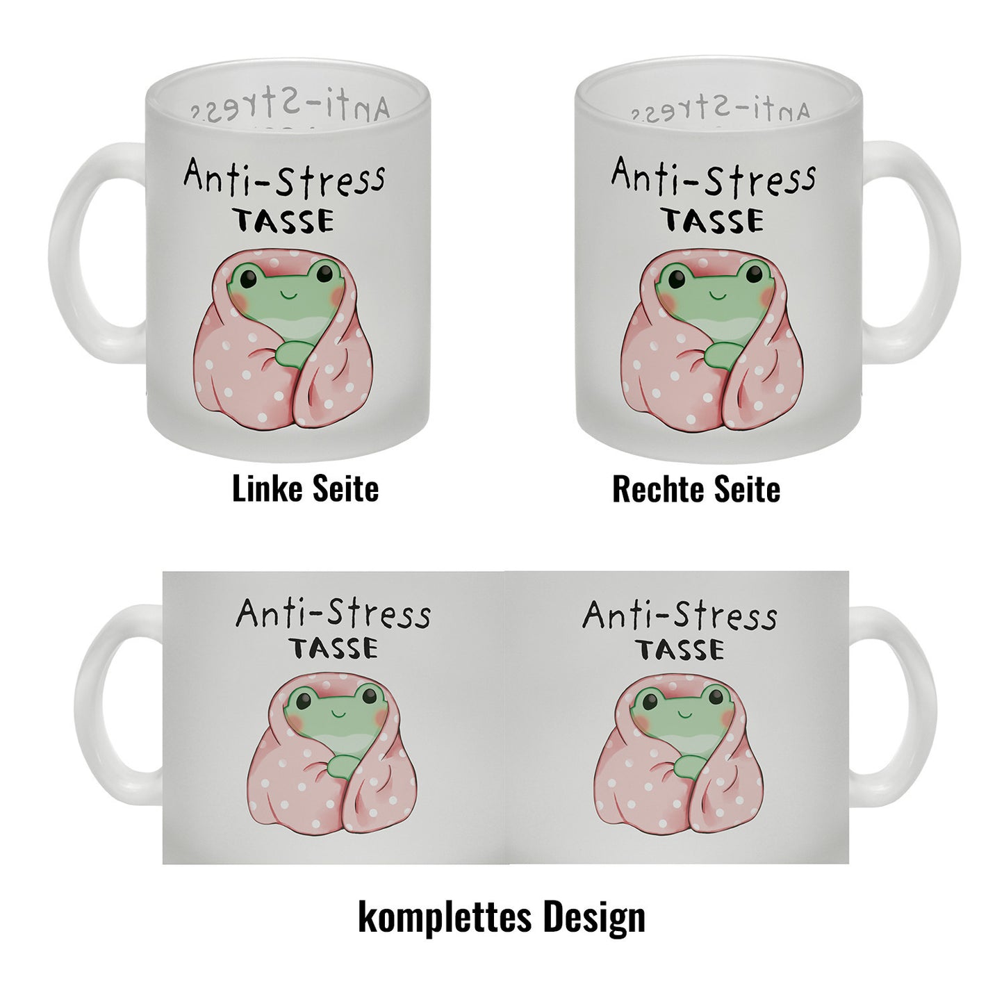 Frosch in rosa Decke mit Spruch Anti-Stress Tasse