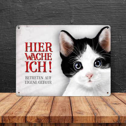 Metallschild XL mit Katze Motiv und Spruch: Betreten auf eigene Gefahr ...