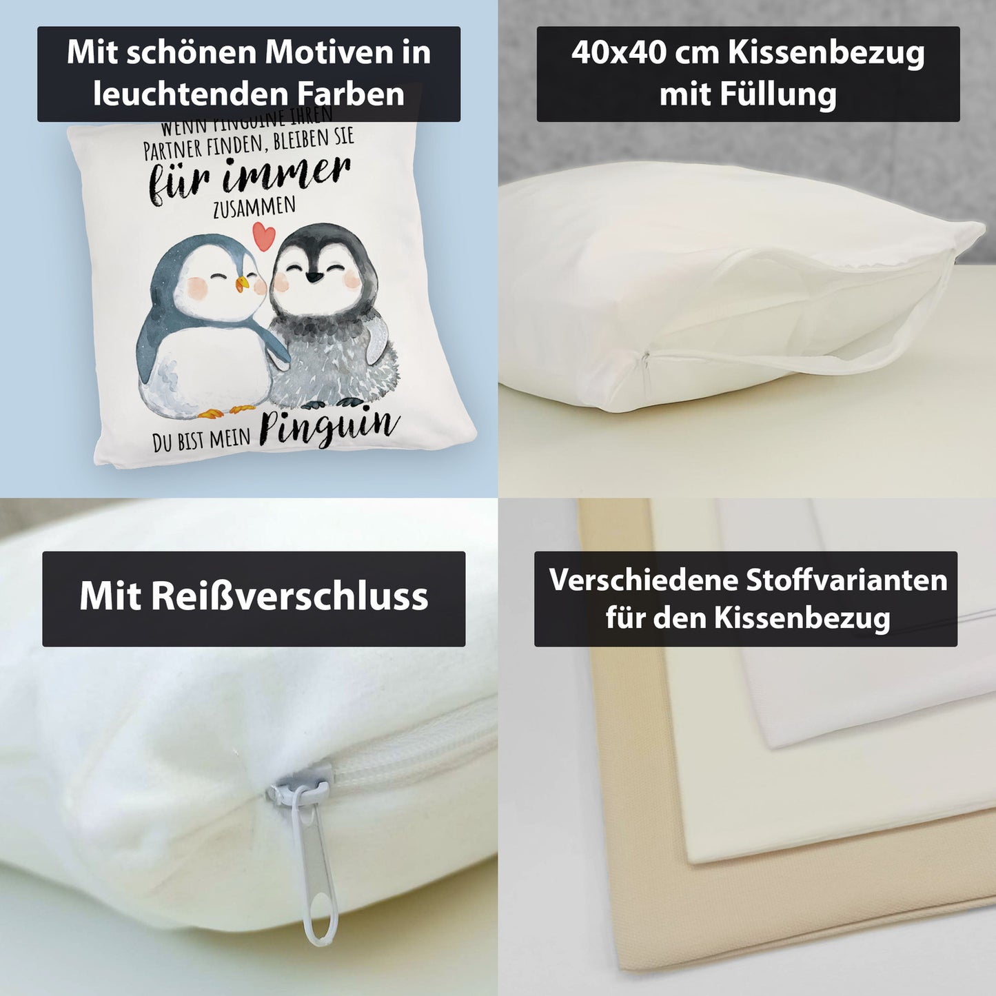 Pinguinpärchen Kuschelkissen mit Spruch Du bist mein Pinguin