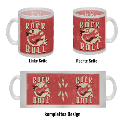 I Love Rock 'n' Roll Glas Tasse mit Gitarren Motiv