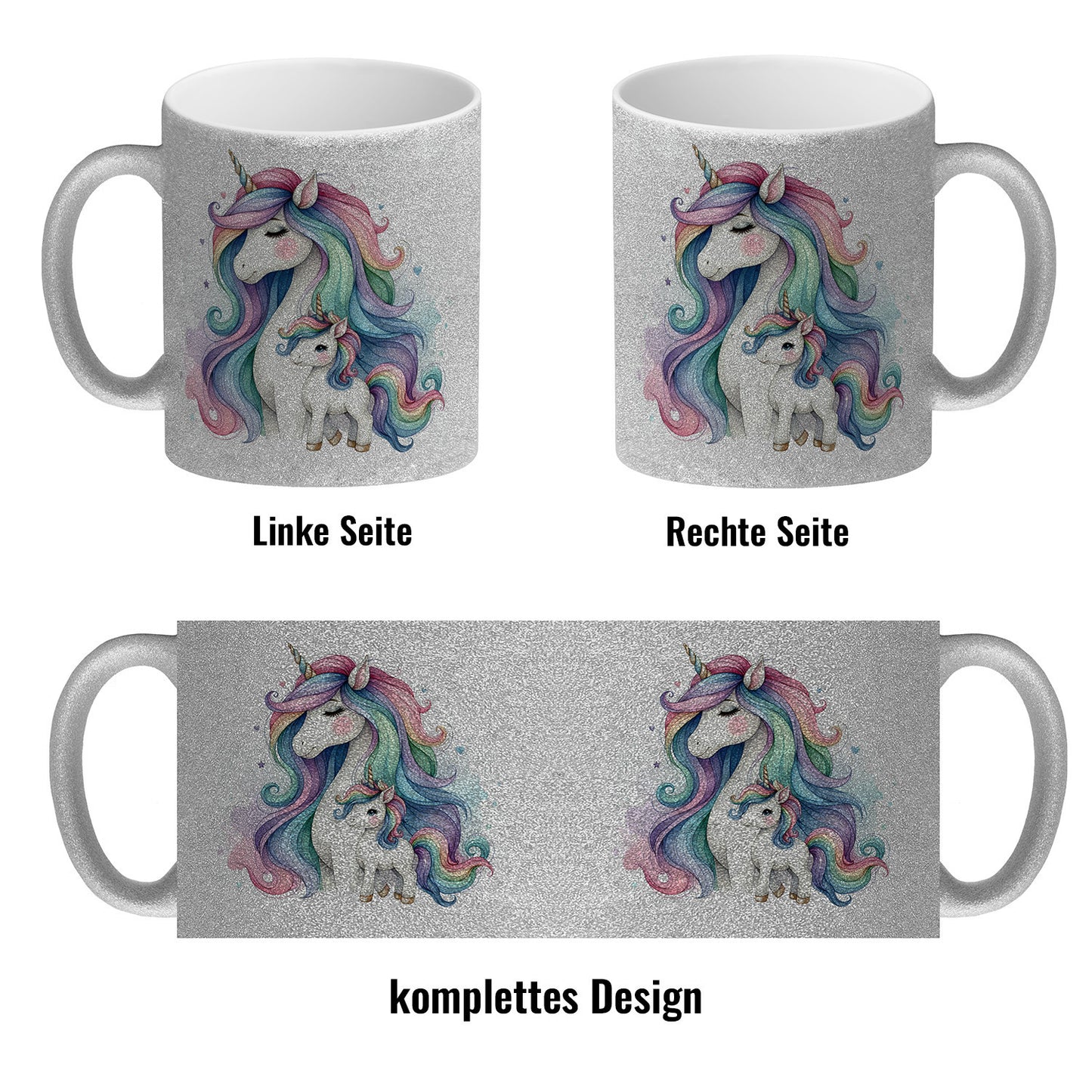 Einhorn-Mama mit Kind Glitzer-Kaffeebecher