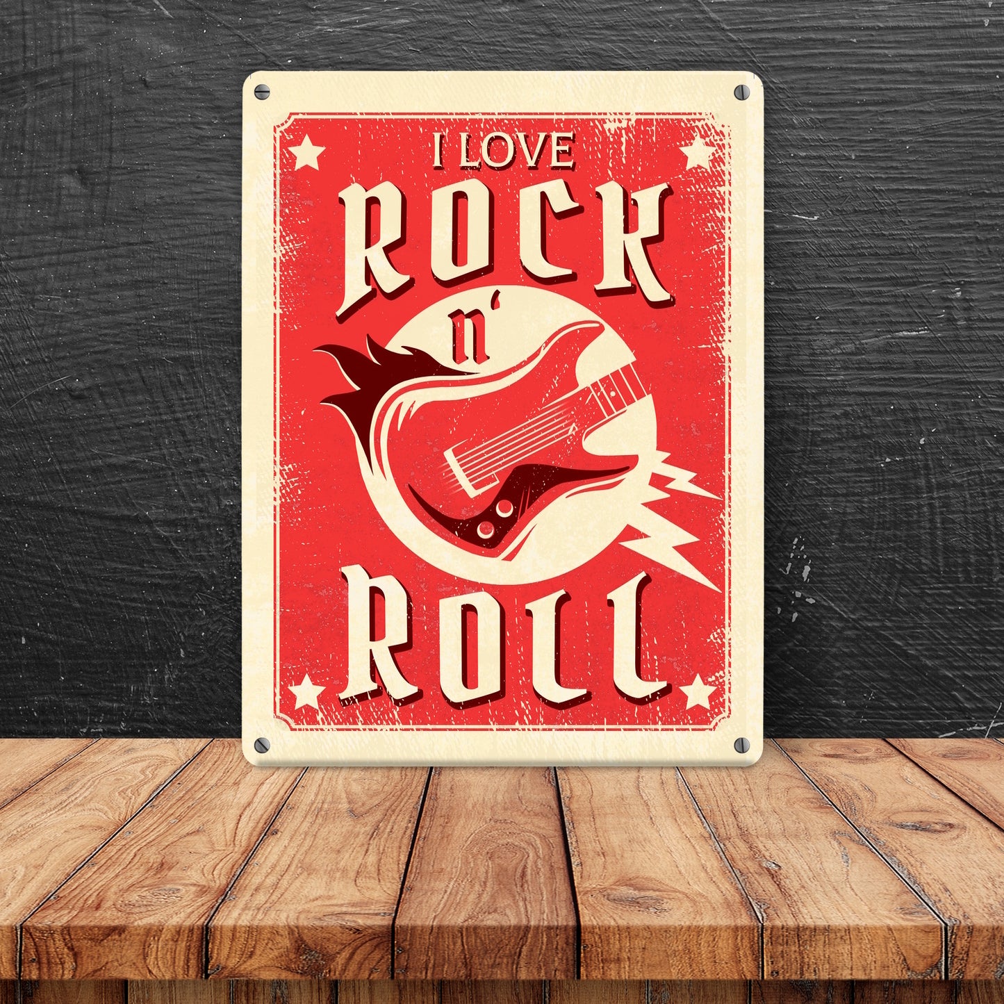 I Love Rock 'n' Roll Metallschild in 15x20 cm mit Gitarre