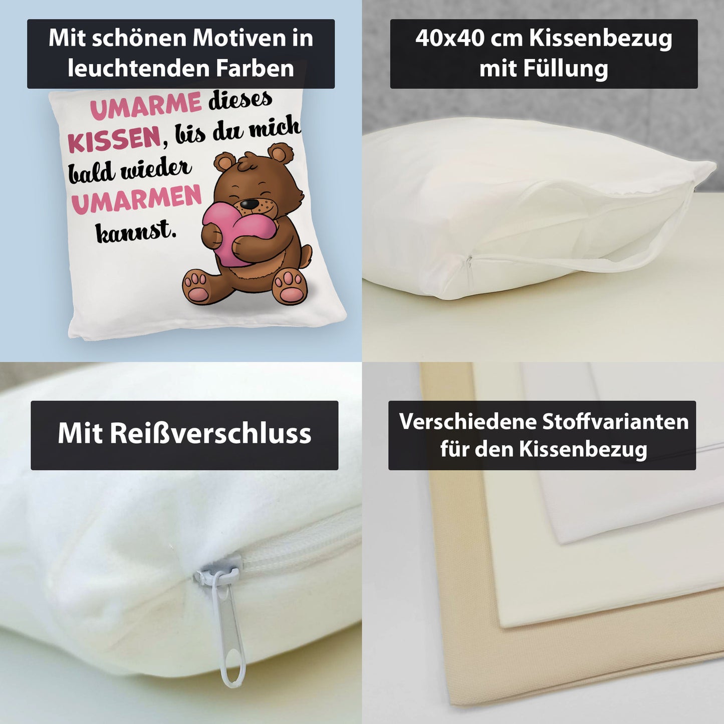 Bär Kuschelkissen mit Spruch- Umarme dieses Kuschelkissen bis ich da bin