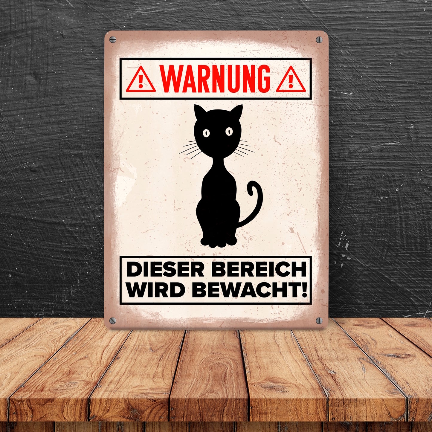 Warnung Bereich wird bewacht Metallschild XL in 21x28 cm mit Katzen Silhouette