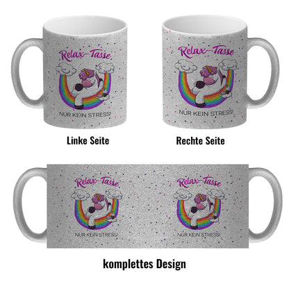 Relax-Tasse Einhorn mit Regenbogen Glitzer-Kaffeebecher