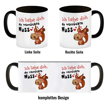 Ich liebe dich verrückte Nuss Kaffeebecher Schwarz mit süßem Eichhörnchen