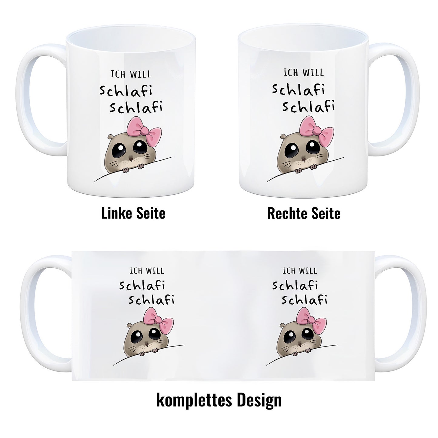 Meme Hamster Kaffeebecher mit Spruch Ich will Schlafi Schlafi