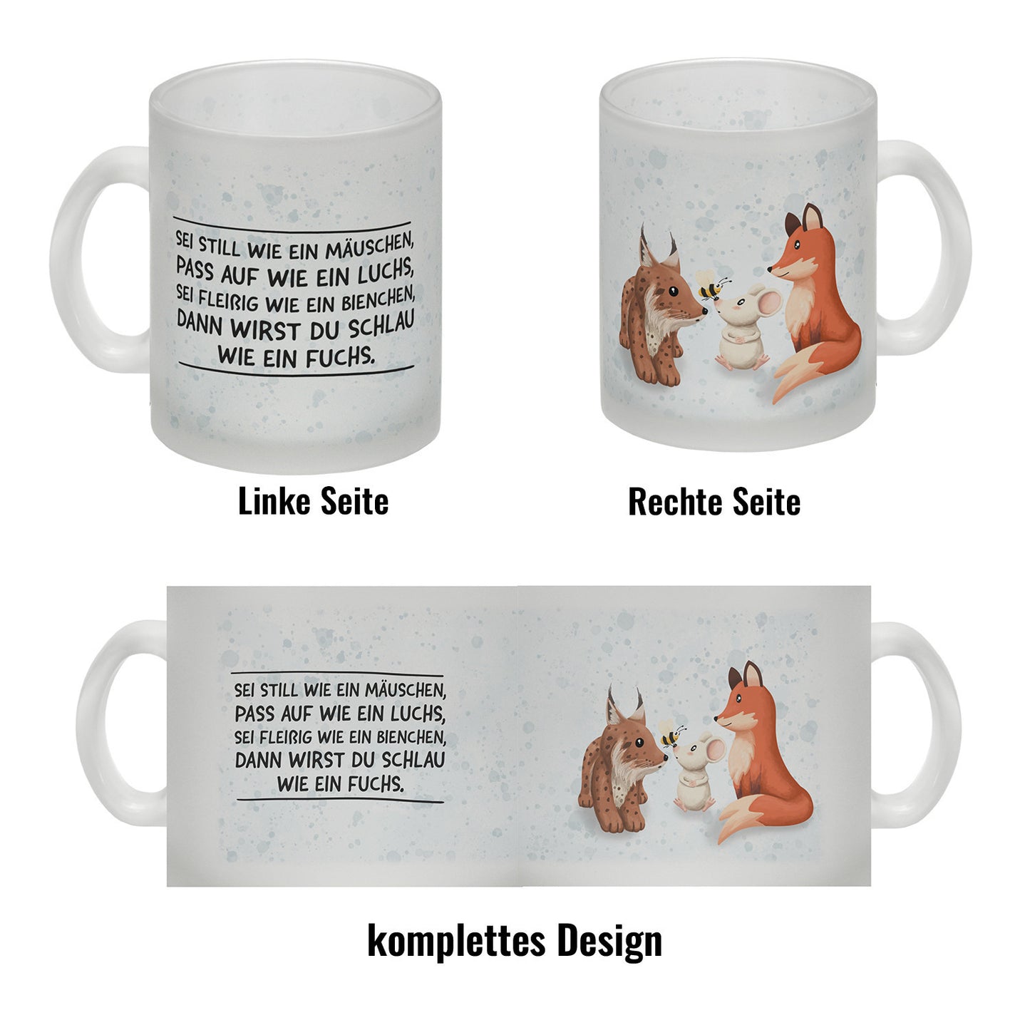 Schlauer Fuchs Glas Tasse zur Einschulung mit Tiermotiv und Spruch