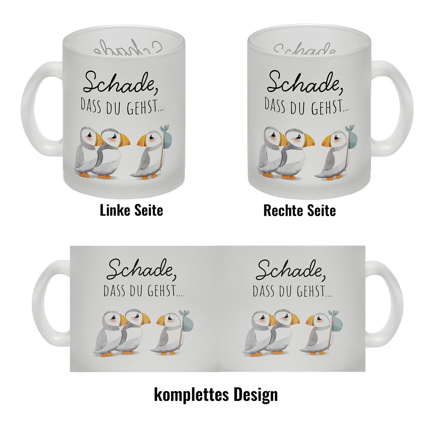 Schade, dass du gehst Papageitaucher Glas Tasse Abschied Kollege